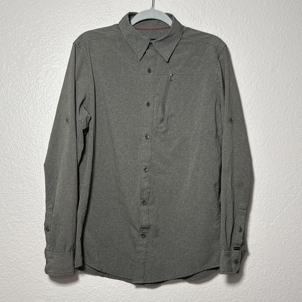 Marmot Boreas Mens M Button Shirt Gray Zippered Pocket Lightweight Hiking